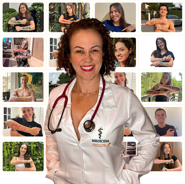 Profª Janna com alunos aprovados em Medicina